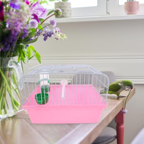 Toddmomy Portable Bird Travel Cage for Small Birds Parrots Lovebirds with Perch Food Box Water Dispenser 9.29X6.57X9.29 Inches - color: Pink