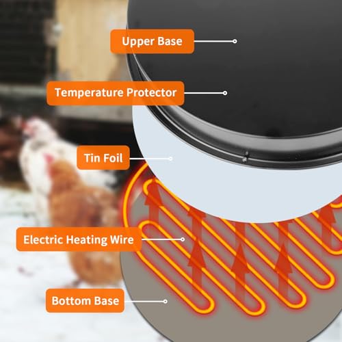 Chicken Water Heater for Winter, 110Watt Thermostat Heated Poultry Waterer Base with 9.8ft Power Cord,Suitable for Plastic/Metal Poultry Waterer(Black, 11INCH-1PACK) - color: Black, size: 11IN-1PACK