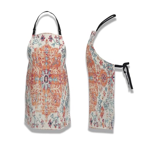 Artist Apron for Women Carpet Boho Style Ethnic Design Fun Aprons for Men for Kitchen Cooking Restaurant BBQ Painting Crafting Gardening 27” (W) x 31” (H), Waterproof Aprons - color: Carpet Boho Style