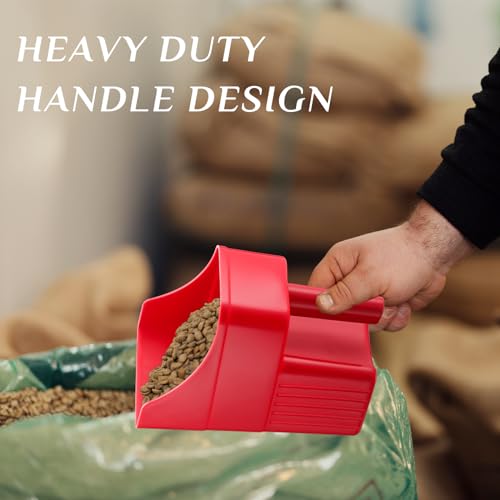 6 Pcs Plastic Feed Scoop Enclosed Feed Scoop with Measure Marks Heavy Duty Durable Stackable for Horse Goat Ranchers Livestock Homesteaders Feeding Supplies (Red) - color: Red