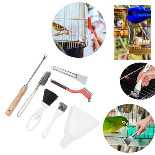 Asixxsix Bird Cage Cleaning Tools Set, 6PCS Stainless Steel Brush Poop Remover Scraper Tool with Gloves for Small Animal Cage, Kitchen BBQ Cleaning
