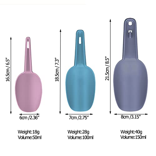 Scoop for Canisters Set of 3, Flour Scoops for Canisters Popcorn Scoop Plastic Scoops for Dry Goods Coffee Beans Cereals, 1.7/3.4/5.1 oz - color: Gray+Blue+Light Pink