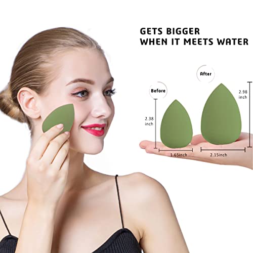 Makeup Sponges Set - Beauty sponges Blending Blenders with 1 Holder and Egg Case, Flawless for Cream, Powder and Liquid (Green, 4Pcs+1Holder+ case) - color: Green, size: 1 Count (Pack of 5)