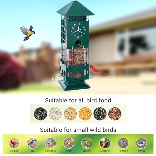 Metal Squirrel Proof Bird Feeders for Outdoors Weight Activated,3 Lbs Green | Hanging Anti Squirrels Buster Mesh Birdfeeders for Outsides Chew & Weather proof, Easy to Fill 4 perches Decor Backyard