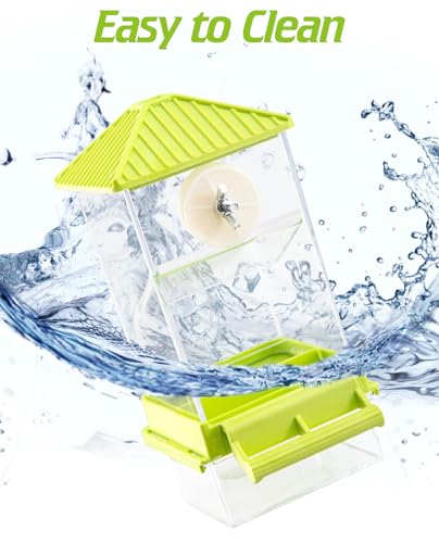 BNOSDM No Mess Automatic Bird Feeder Anti-Splash Bird Feeder Acrylic Transparent Food Container Parrot Cage Accessories for Parakeets Budgies Lovebirds Cockatoos Conures Finches (Green)