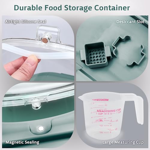 Rice Storage Containers, Collapsible 20 to 30Lbs Food Storage Bin Dispenser with Rolling Wheel and Clear Airtight Lid, BPA Free Flour, Sugar, Cereal and Dog Cat Pet food Containers - color: Green