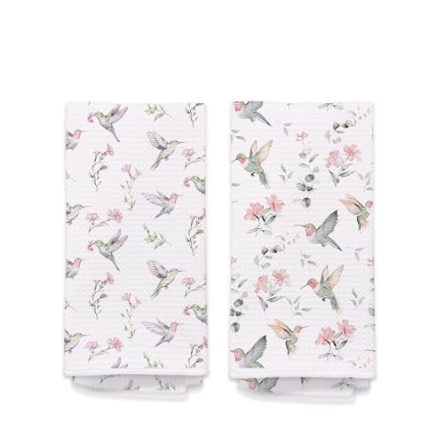 Spring Floral Hummingbird Kitchen Towels Set of 2- Farmhouse Botanical Bird Hand Towels for Bathroom Kitchen, Cottagecore Pink Flower Decorative Dish Tea Towel Dishcloth613 - color: Hcolor003