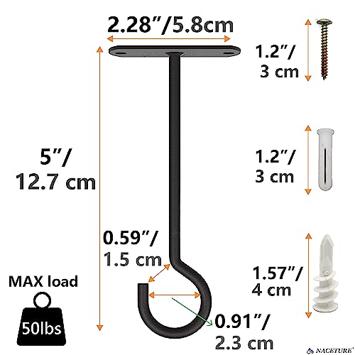 Ceiling Hooks for Hanging Plants - Square Wall Mount Plant Hanger Indoor Hanging Hooks Metal Plant Bracket Iron Lanterns Hangers for Wind Chimes, Planters (Square 5" Black 6 Pack) | Square-style ceiling hooks for hanging plants, baskets, bird feeders, lig