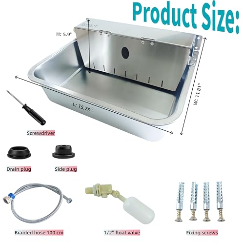 Stainless Steel Automatic Pet Waterer with Flip-Top & Wall Mount | Outdoor Auto-Fill Water Bowl with Adjustable Float,Wide Drinking Area,Easy To Clean,for Dogs,Chickens & Other Poultry - size: Large-Flip cover