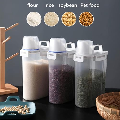 5.5 Lbs Rice Airtight Dry Food Storage Container Set of 4, Rice Storage Bin Cereal Containers Dispenser, Thicken Plastic Clear Food Storage Box with Pouring Spout, Measring Cup for Grain, Flour Snacks | BPA Free, Airtight Lid, with Pouring Spout, Clear, f