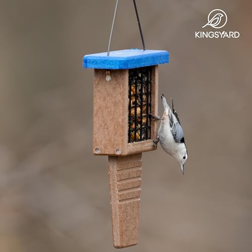 Kingsyard Suet Bird Feeder with Tail-Prop | Recycled Poly Lumber Suet feeder, Sturdy & Durable, Outside Hanging, Great for Woodpecker & Clinging Birds, Blue - color: Blue