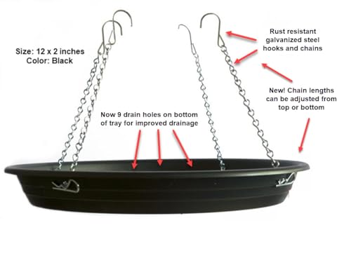 Bird Seed Catcher Tray and Platform Feeder with Adjustable Length Chains (12.5" Wide Black)