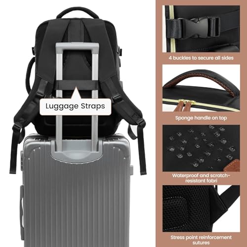 LOVEVOOK 50L Travel Backpack Carry On Airline Approved, Large Backpack with 3 Packing Cubes, TSA Travel Essentials Carry On Bag, Waterproof Weekender Overnight Luggage Daypack, Fits 18 Inch Laptop - color: H-black-beige-brown, size: XLarge - 18.5 Inch - 5