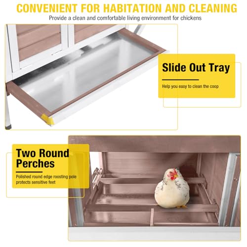 Aivituvin Small Chicken Coop for 2-3 Chickens, Elevated Outdoor Wooden Hen House Quail Hutch with 2 Sectionable Nesting Box, Pull-Out Tray, Waterproof Asphalt Roof - Brown, 40.9"L x 27.3"W x 38.5"H - size: 40.9"L x 27.3"W x 38.5"H