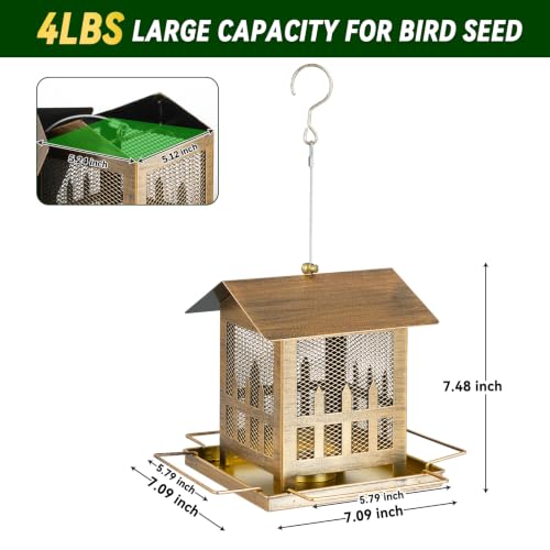 Bird Feeder, Heavy Duty Metal Wild Bird Feeders for Outdoors Hanging - color: Bronze