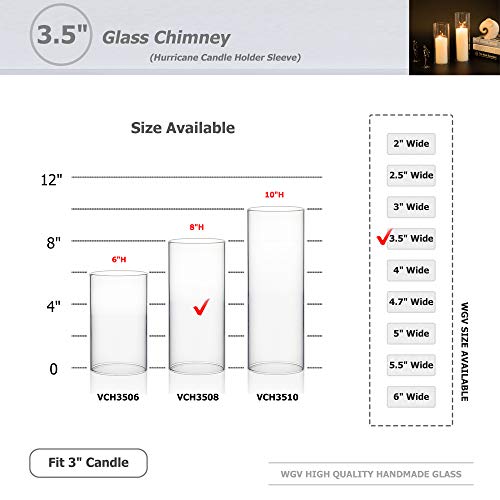 WGVI Hurricane Candle Holder Sleeve, Wide 3.5", Height 8", Clear Glass Cylinder Candleholder, Chimney Tube, Open Ended Candle Shade, 6 Pieces Bulk - size: 3.5"x8"H