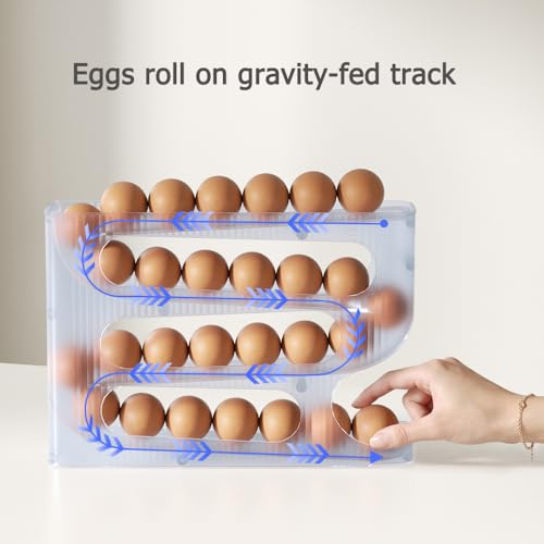 FIFO Egg Holder for Fridge, Egg Organizer for 28 Large Size Eggs | 1-Pack Auto Rolling Egg Dispenser for Refrigerator, Space-Saving Egg Roller/Container/Storage(Frosted Clear) - color: Frosted Clear, size: 1 Pack
