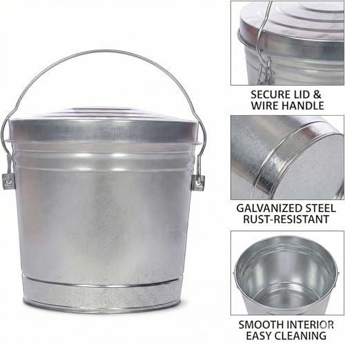 Galvanized Steel Locking Lid Storage Can, 6 Gallon, Heavy Duty Metal Pail for Bird Seed, Dry Pet Food, Charcoal Ash, Rodent Proof, Rust Resistant with Wire Bail Handle