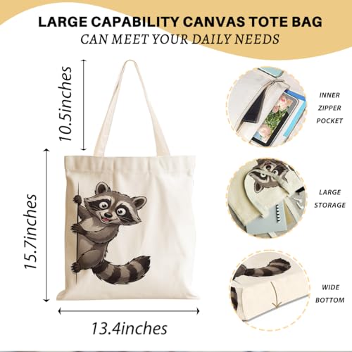 Cartoon Canvas Tote Bag, Gifts for Women Men Birthday Christmas Reusable Tote Shoulder Bag for Grocery Shopping 01 - color: Raccoon 471