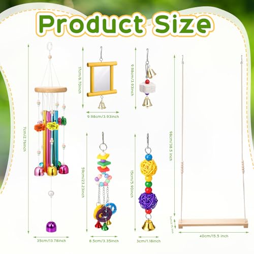 Soulchen 6 Pieces Chicken Toys for Coop Chicken Wind Chime Enrichment Toys Kits Chick Mirror with Bells Swing Hanging Chick Rattan Ball Loofah Bell for Coop Hens Chicks Poultry Birds Parrots - style: Chick Rattan Ball Loofah Bell
