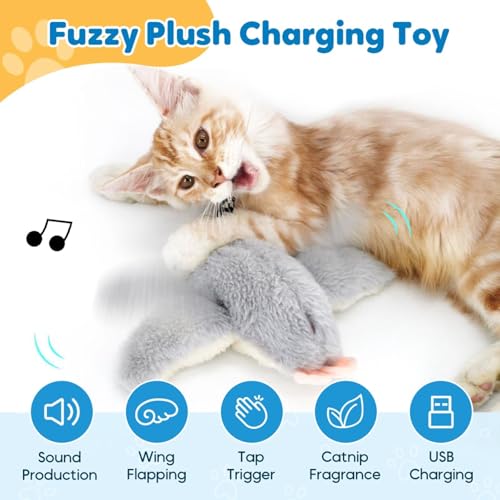 Upgraded Flappy Chase Cat Toy, Interactive Chirping Bird Cat Toy,Chirping Bird Cat Toy Flapping Wings, Flying Interactive Simulation Electric Cat Toy (Blue Large) - color: Blue