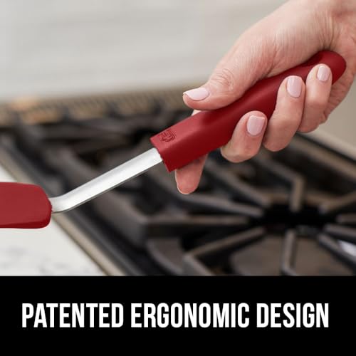 GORILLA GRIP BPA-Free Silicone Spatula for Non Stick Frying Pan, Heat Resistant Flexible Head, Patented Comfortable Rubber Handle, Non-Scratch Kitchen Turner, Flip Burgers, Pancakes, 11.6 in, Red - color: Red