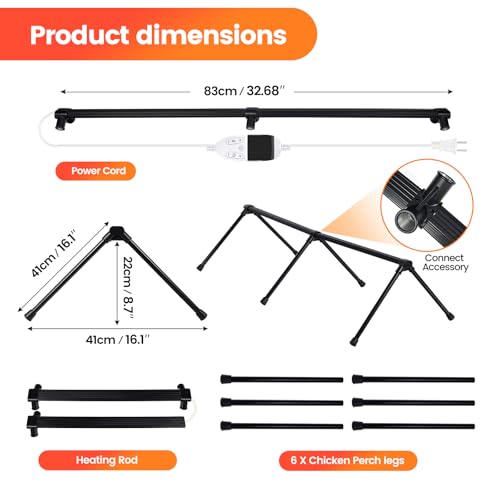 Heated Chicken Perch, Prevents Frozen Toes, Chick Warm Coop Accessories | Heated Roosting Bar for Chickens|Adjustable Temperature Heating Post for Chicken| Warming Chick Heater 2 Sections
