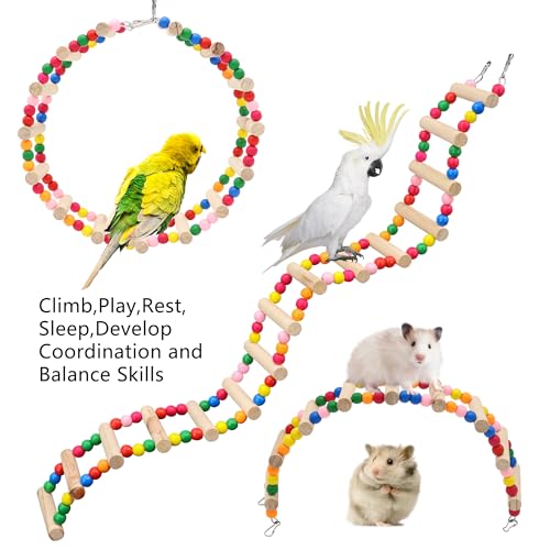 11-Step Bird Ladder Bridge,21.26 x 3.15 inch Raw Wood and Edible Dye | Pet Hamster Climbing Ladder Swing Toys Suitable for Small to Medium Birds,Bird Cage Accessories,2 Pieces - size: 11 Ladders -2pcs
