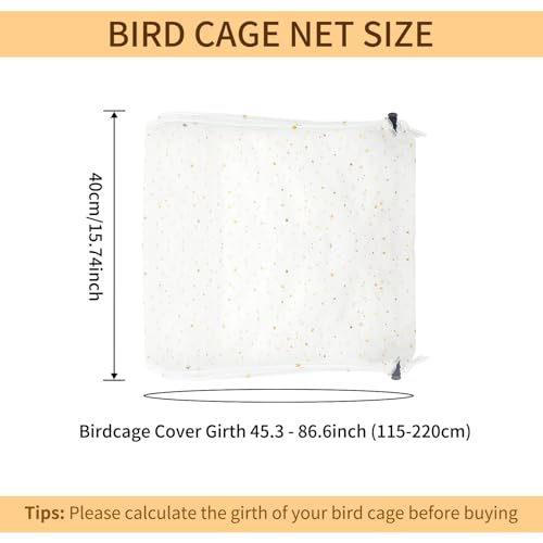 Bird Cage Seed Catcher, 45-90'' Adjustable Bird Cage Cover, Universal Nylon Bird Cage Mesh Net, Bird Cage Skirt Guard Accessories for Parrot Parakeet Macaw Round Square Cage (White) - color: White, size: Small