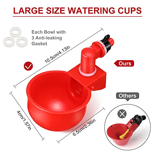 Patelai Chicken Water Cups, Chicken Waterer Cups Summer Water Feeder Cup 3/8 Inch Thread Automatic Filling Waterer Poultry Drinking Bowl for Duck Turkey Bunny(Red,48 Pieces) - color: Red