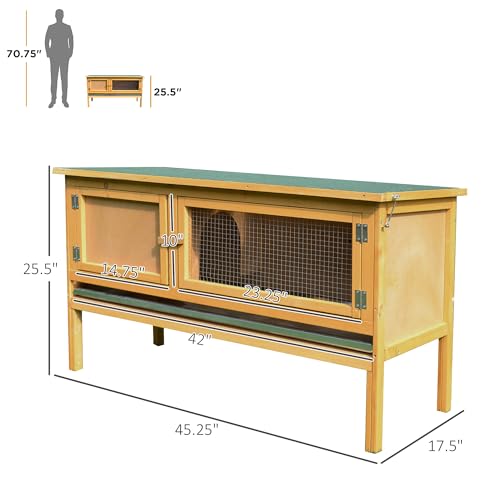 PawHut Wooden Rabbit Hutch Bunny Cage Openable Waterproof Roof for Rabbits | No Leak Tray, Solid Fir Wood Build, for Chickens, Ducks, Indoor/Outdoor