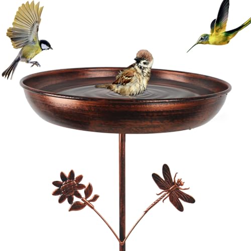 DREAMSOUL 34" Tall Bird Bath with 13" Dia Basin for Garden Patio Yard | Solid Metal Construction, Vintage Bird Bath for Outside Appearance, Firm Ground Stake, Weather Resistant for Outdoor Use - size: 13 Inch-B