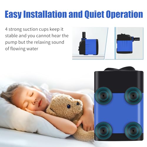 AQUANEAT Fountain Pump, 480 GPH Submersible Water Pump with 5 ft Tubing, for Aquarium Fish Tank, Pet Water Fountain, Hydroponics, Pond Waterfall Filter Pump - size: 480 GPH