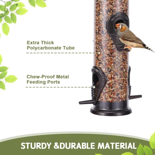 1PK Metal Wild Bird Feeder,Squirrel Proof Bird Feeders for Outside,Hanging 6 Port Tube Bird Feeder Transparent Finch Bird Feeder for Attracting Birds in Your Lawn, Garden, Balcony – Coffee - color: Coffee