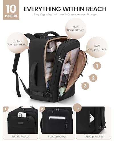 LOVEVOOK Travel Backpack for Women Men with Garment Bag, 40L Carry on Backpack as TSA Personal Item Flight Approved, Luggage Daypack Fits 17.3" Laptop, Overnight Business Weekender Travel Essential - color: Black, size: 40L-17.3 Inch-4Pcs