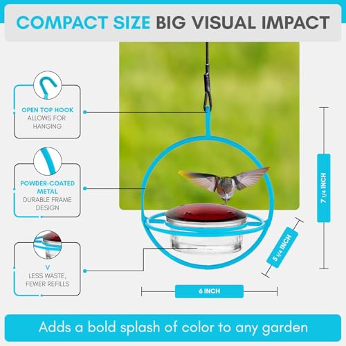 Hummingbird Feeder for Outdoors Hanging, 3.4 OZ Hummingbird Feeders, Glass Bowl with 4 Feeding Ports, Leak Proof Lid & Circular Perch, Bird Feeder (1, Aqua Blue) - color: Aqua Blue