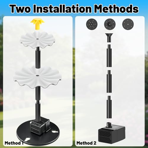 Yeomi Solar Water Fountain for Bird Bath, Upgrade 2W 7V Solar Powered Water Pump with Adjustable Flow, Solar Fountain Kit for Bird Baths Small Pond Garden Water Feature - color: 2w 7v Solar Fountain Pump Kit