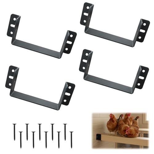 4Pcs Heavy Duty Poultry Roost Bar Mount Brackets, Metal Chicken Coop Roost Brackets for Chickens, Turkeys & Other Poultry, Stable Roosting Bars for Chickens in Coop with Screws（2x4in）