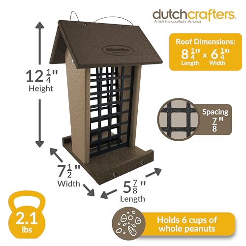 DutchCrafters Plastic Poly Hanging Whole Peanut Bird Feeder for Large Birds, Woodpeckers, Blue Jays for Outdoor, Garden, Yard - USA Amish Made (Tudor Brown/Weatherwood) - color: Tudor Brown/Weatherwood