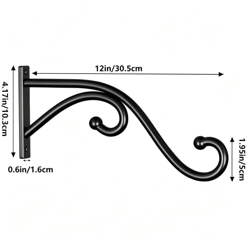 Plant Hook Hanging Plant Brackets - 2 Pack 12 Inch Plant Hanger. | Metal Plant Wall Hooks for Hanging Flower Basket, Lanterns, Bird Feeder, Wind Chimes Indoor & Outdoor. - size: 12 Inch