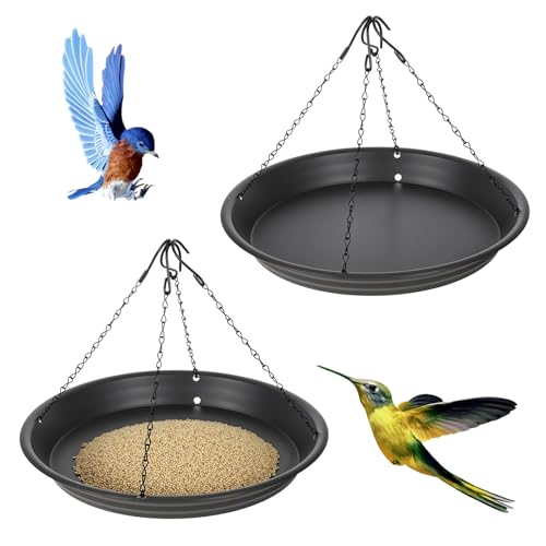 2 Sets 12.8'' Bird Seed Catcher Tray, Bird Feeder Platform Large Hanging Tray Squirrel Feeder Fits Most Feeders Catches Most Falling Seed and Husk for Outdoors, Backyard, Garden