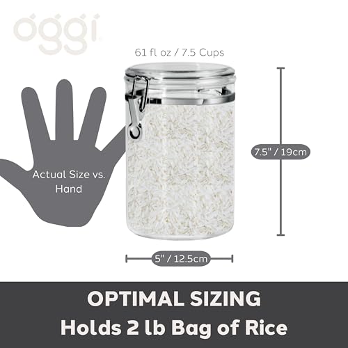 Oggi Medium-Sized Clear Canister with Clamp Lid, 61 oz - Large Airtight Food Storage Container, for Kitchen & Pantry Storage of Bulk, Dry Foods, Pasta, Flour, Sugar, Coffee, Rice, Tea, Spices & Herbs - size: 61-Fluid Ounce