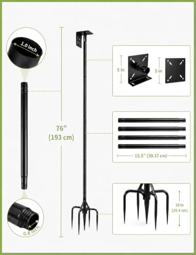 Bird Feeder Pole, 76Inch Heavy Duty Stand with 1-Inch Diameter, Outdoor Bird House Pole Mount for Hanging Feeders (Black, 76in-kit)
