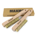 MAXMAN Brass Brush, Heavy Duty Brass Wire Brush Set 2Pcs, Metal Brush, Wire Brushes for Cleaning Rust with 10" Curved Beechwood Handle - style: 2Pcs Brass Brushes