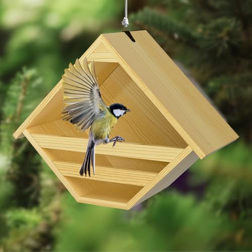 Nalwort Dove Nesting Box, Solid Wood Mourning Dove Nesting Box, Triangular Opening Birdhouses for Outdoors, Pigeon House with Hanging Rope, 11.2" H x 6" D x 14" W, Nesting Pad Not Included
