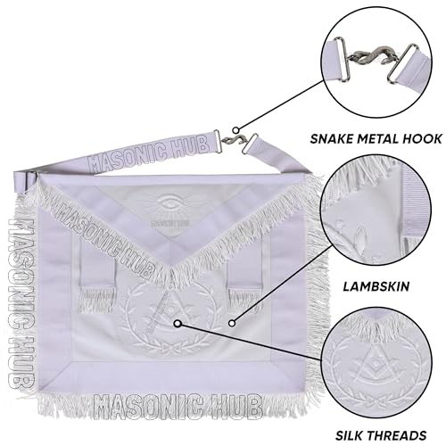Masonic Past Master Sheepskin Apron - All White, Hand-Embroidered with Wreath Fringe