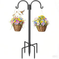 Double Shepherds Hooks for Outdoor, Heavy Duty Bird Feeder Pole with 5-Prong Base - Rust-Proof, Adjustable Bird Feeder Hanger for Garden, Wedding Decor & Hanging Plants - size: 108 Inch