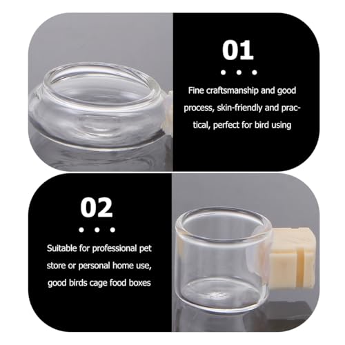 BESPORTBLE Bird Bowl Bath Tub Set: 3pcs Glass Bird Food Cup Water Cup Bathing Basin Transparent Birdcage Accessories