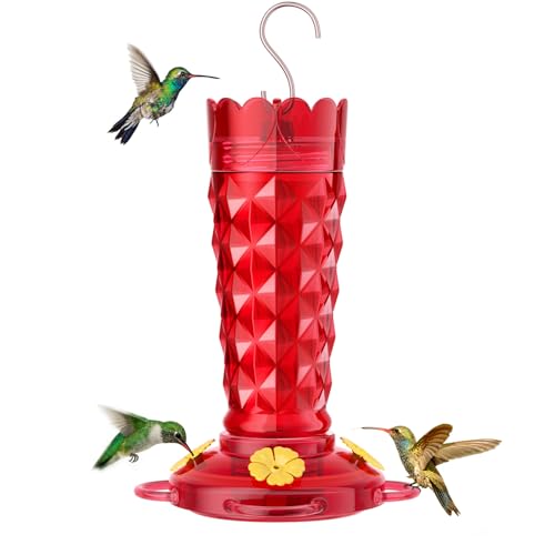 Red Glass Hummingbird Feeder 13 Ounces with Ant Moats & Bee Guards | Hummingbird Feeders for Outdoor Hanging with Wide Mouth for Easy Cleaning, Leak-proof Nectar Feeders, Garden Backyard Décor - color: Red, size: 1 Pack