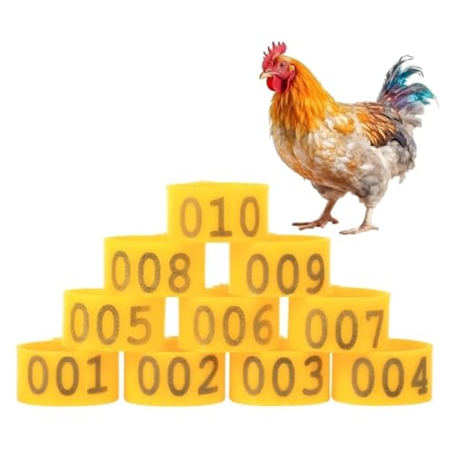 100PCS/Bag 8MM Plastic Pigeon Bands Rings, 001-100 Numbered Plastic Pigeon Bird Leg Bands Rings with Number(Yellow)